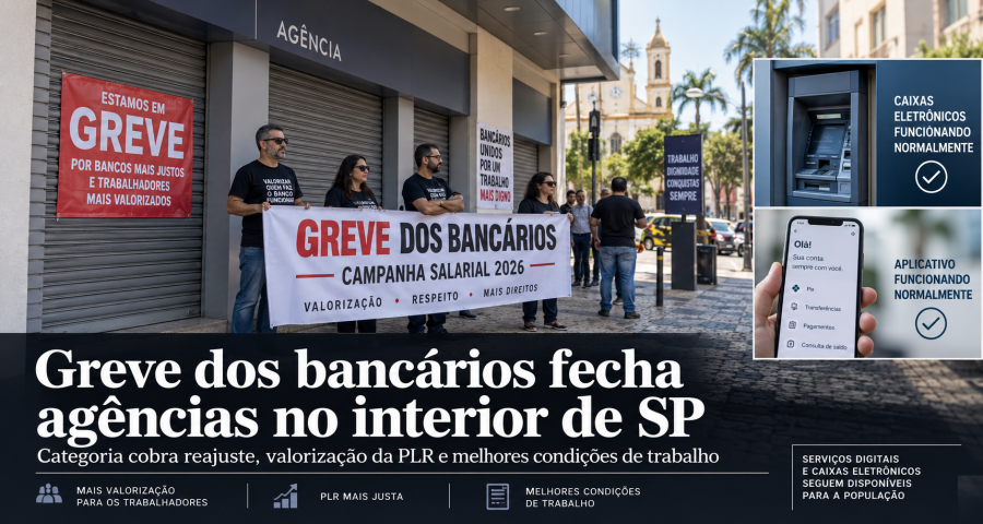 Greve dos bancários paralisa agências no interior de SP e categoria cobra reajuste salarial